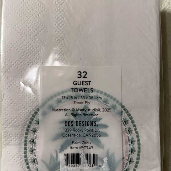 OCS 32 x 2pk Palm Oasis Guest Paper Towel Napkins Blush Pink Green Scalloped - Picture 6 of 7